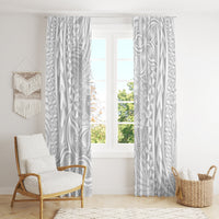 White floor-length window curtains with tropical plant and triangle pattern