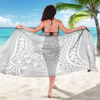 White sarong with Polynesian geometric pattern, your text printed on back