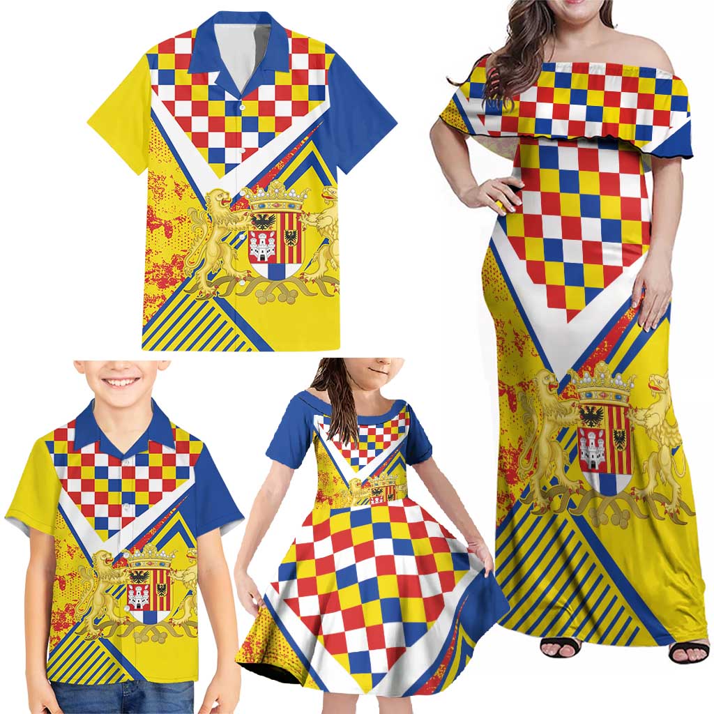 Personalized Belgium Antwerp Province Family Matching Off Shoulder Maxi Dress and Hawaiian Shirt