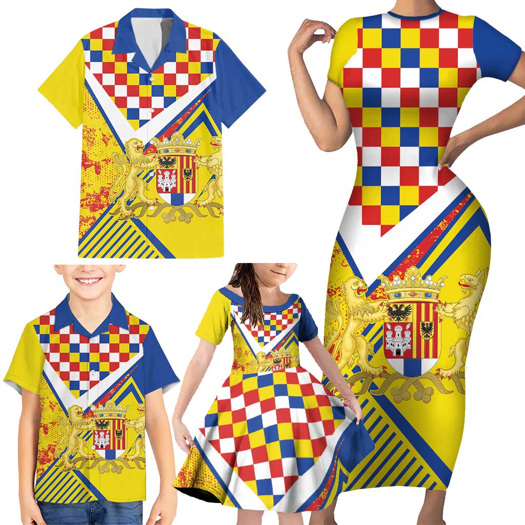 Personalized Belgium Antwerp Province Family Matching Short Sleeve Bodycon Dress and Hawaiian Shirt