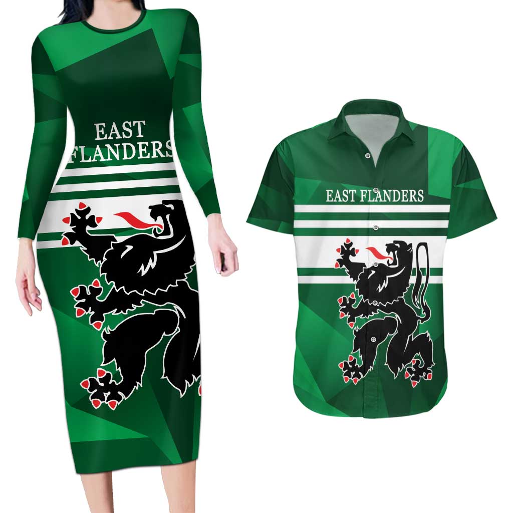 Personalized Belgium East Flanders Couples Matching Long Sleeve Bodycon Dress and Hawaiian Shirt