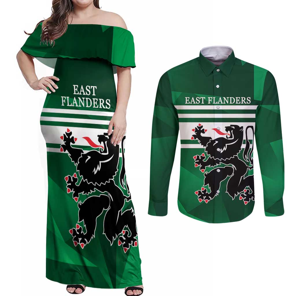 Personalized Belgium East Flanders Couples Matching Off Shoulder Maxi Dress and Long Sleeve Button Shirt