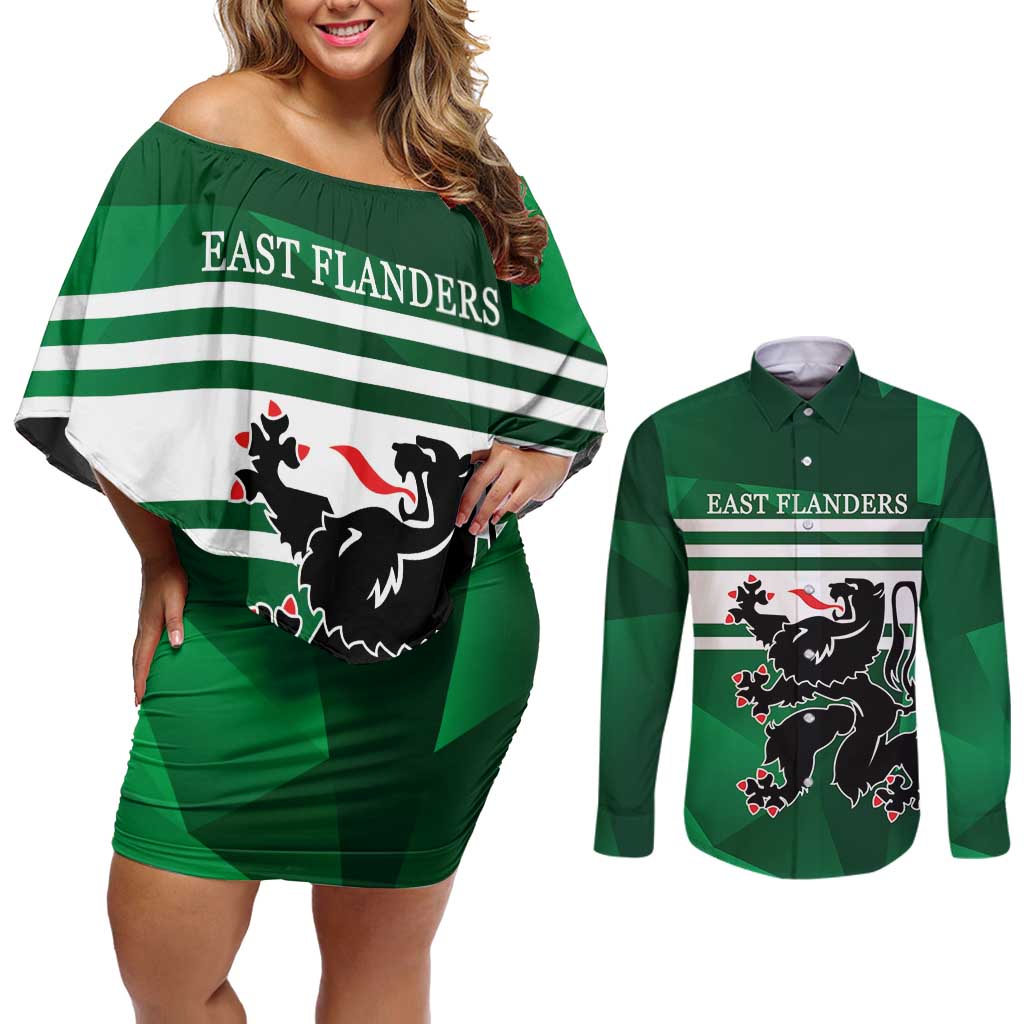 Personalized Belgium East Flanders Couples Matching Off Shoulder Short Dress and Long Sleeve Button Shirt