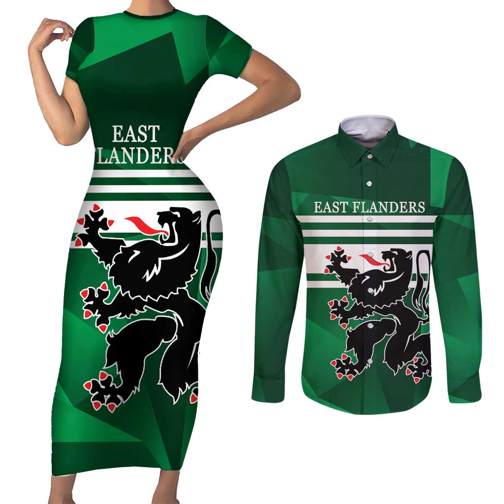 Personalized Belgium East Flanders Couples Matching Short Sleeve Bodycon Dress and Long Sleeve Button Shirt