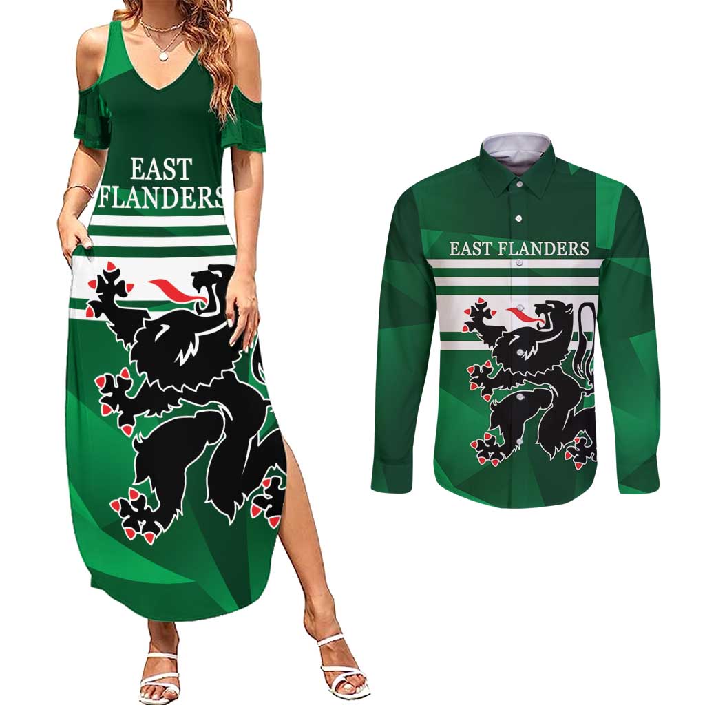 Personalized Belgium East Flanders Couples Matching Summer Maxi Dress and Long Sleeve Button Shirt