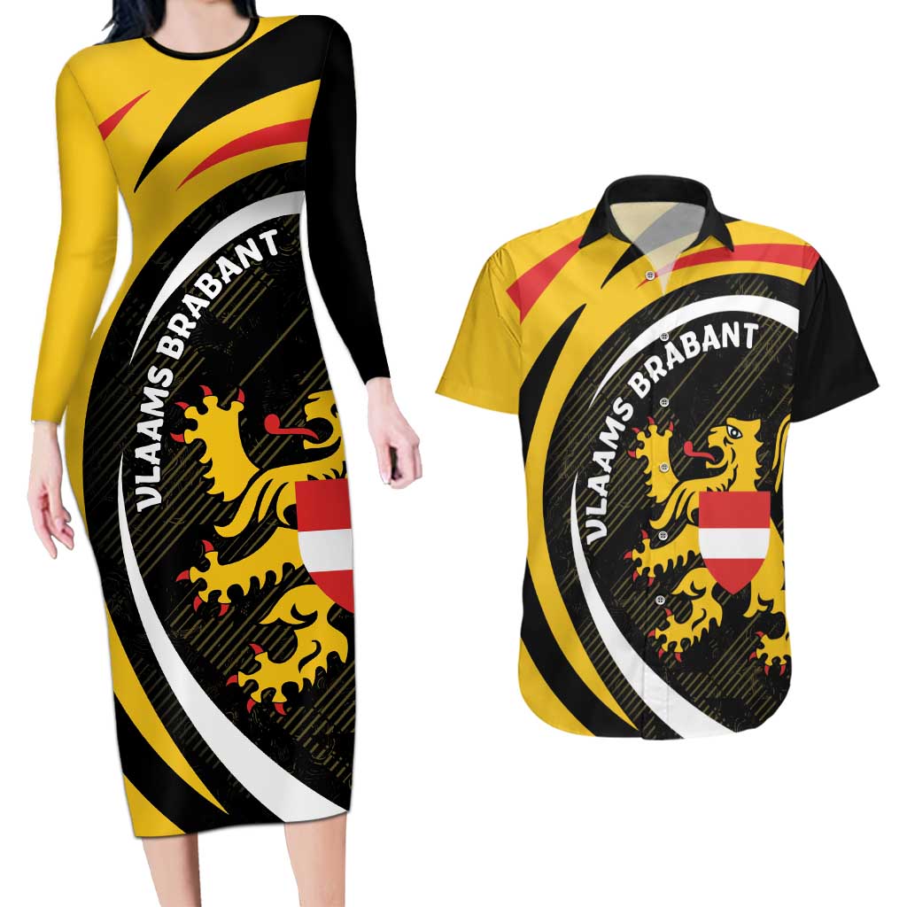 Personalized Belgium Flemish Brabant Couples Matching Long Sleeve Bodycon Dress and Hawaiian Shirt