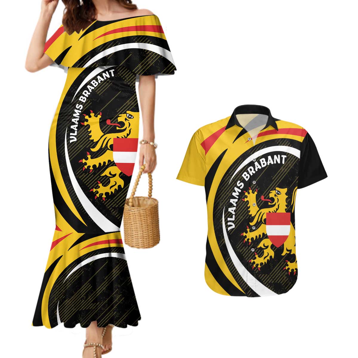 Personalized Belgium Flemish Brabant Couples Matching Mermaid Dress and Hawaiian Shirt