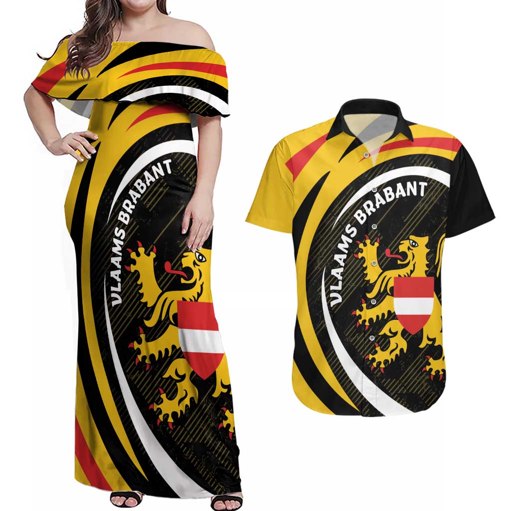 Personalized Belgium Flemish Brabant Couples Matching Off Shoulder Maxi Dress and Hawaiian Shirt