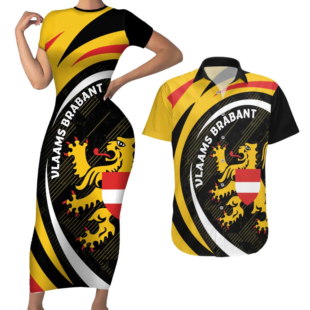 Personalized Belgium Flemish Brabant Couples Matching Short Sleeve Bodycon Dress and Hawaiian Shirt