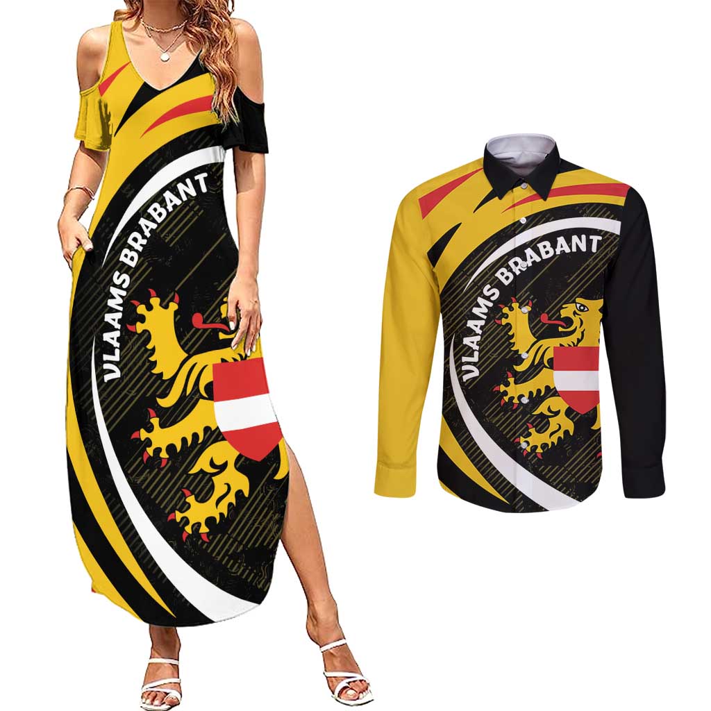 Personalized Belgium Flemish Brabant Couples Matching Summer Maxi Dress and Long Sleeve Button Shirt