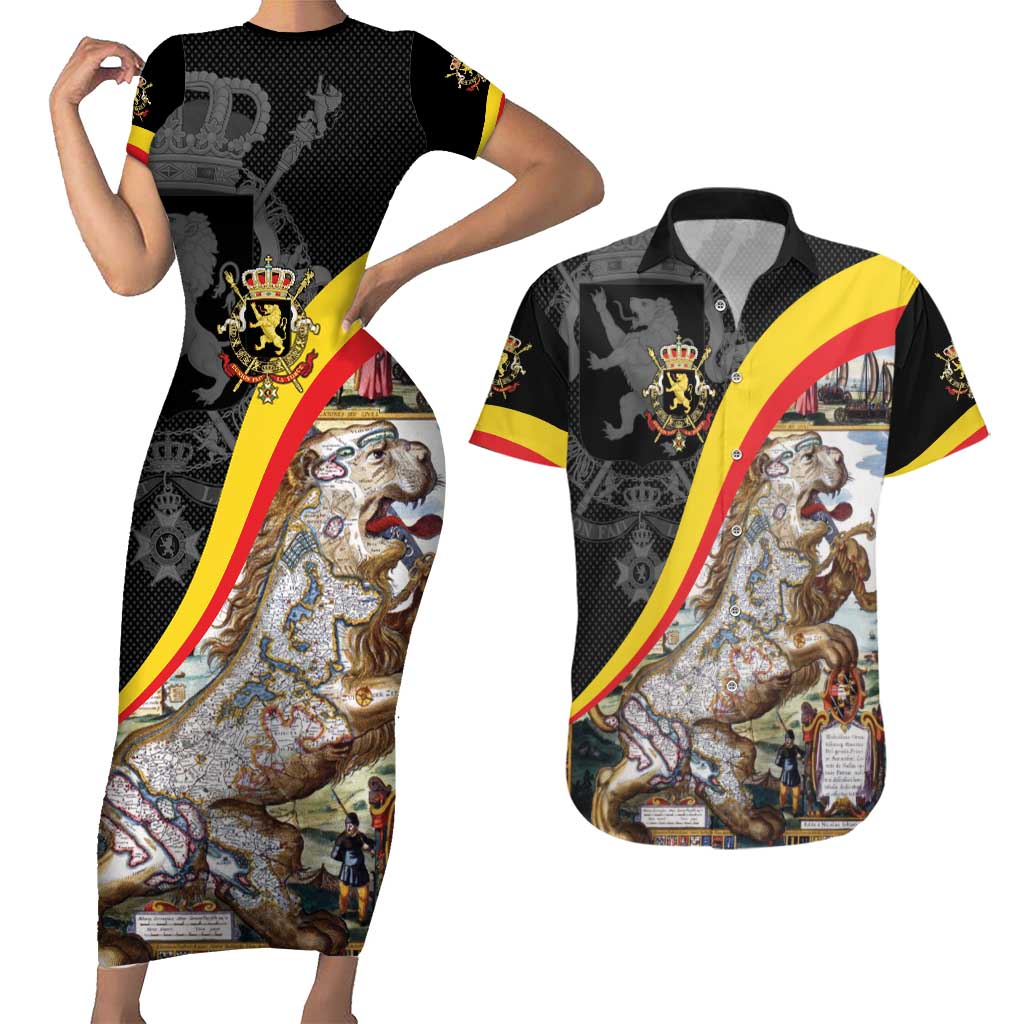 Belgium Leo Belgicus Couples Matching Short Sleeve Bodycon Dress and Hawaiian Shirt