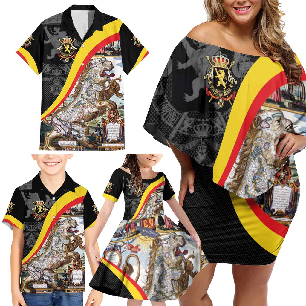 Belgium Leo Belgicus Family Matching Off Shoulder Short Dress and Hawaiian Shirt