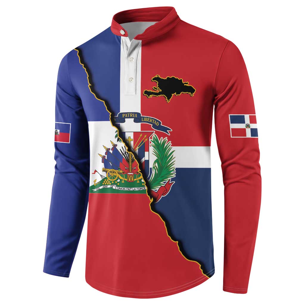 Hispaniola Personalized Button Sweatshirt Dominican Republic Haiti Flag Together