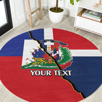 Round Dominican-Haiti flag carpet with YOUR TEXT in red, white, and blue