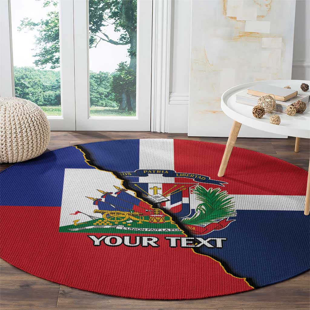 Round Dominican-Haiti flag carpet with YOUR TEXT and flag graphic in red and blue
