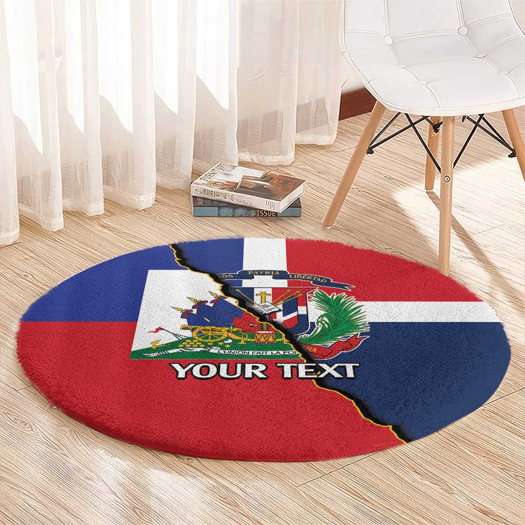 Round Dominican-Haiti flag carpet with YOUR TEXT, red and blue circular design