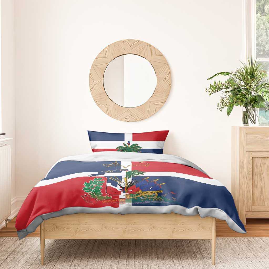 Hispaniola Map Bedding Set Dominican Republic Haiti Flag Together