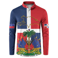Hispaniola Map Button Sweatshirt Dominican Republic Haiti Flag Together