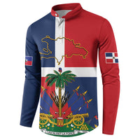 Hispaniola Map Button Sweatshirt Dominican Republic Haiti Flag Together