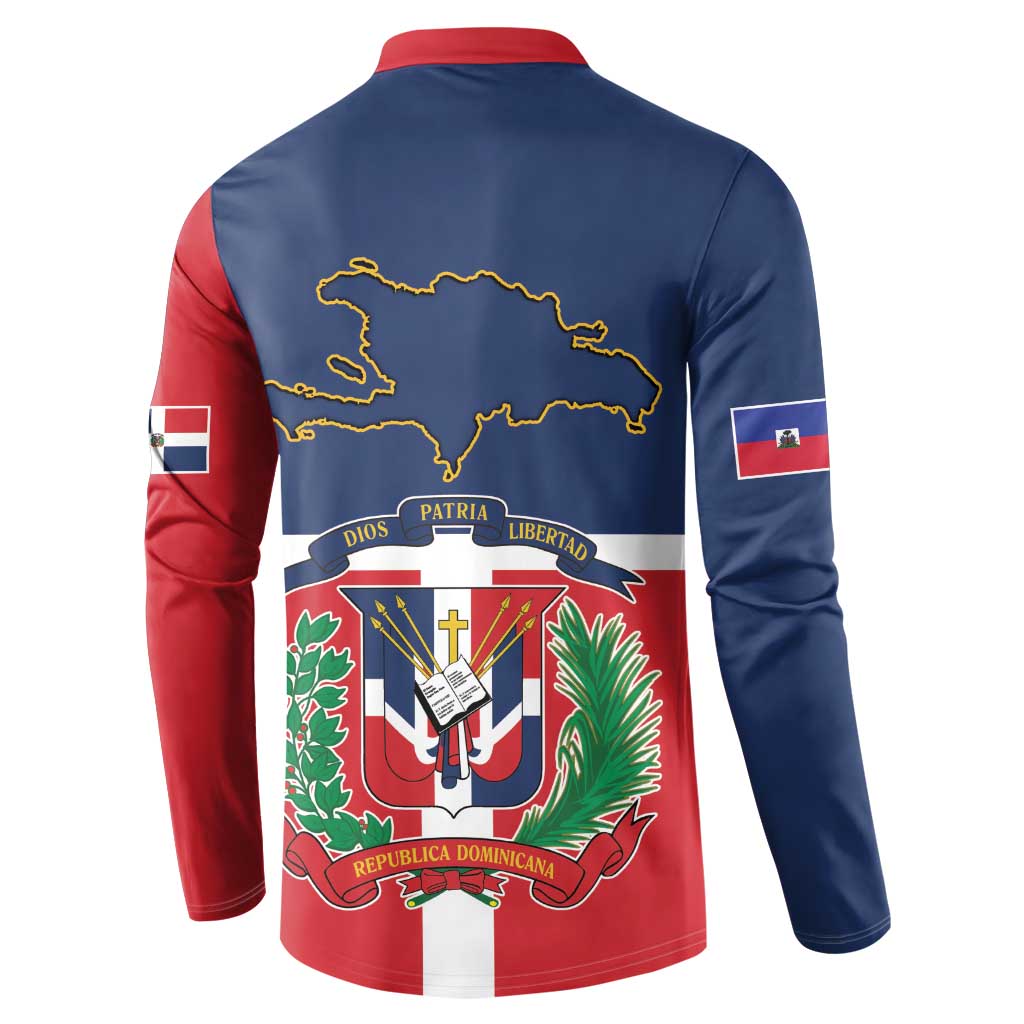 Hispaniola Map Button Sweatshirt Dominican Republic Haiti Flag Together