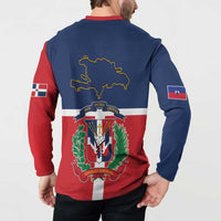 Hispaniola Map Button Sweatshirt Dominican Republic Haiti Flag Together