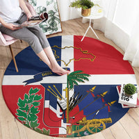 Round rug with Dominican Republic–Haiti flag map design and palm tree motif