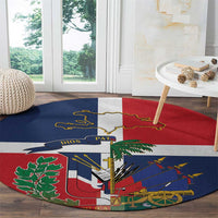 Round rug with Dominican Republic–Haiti flag map design in red, blue, and white