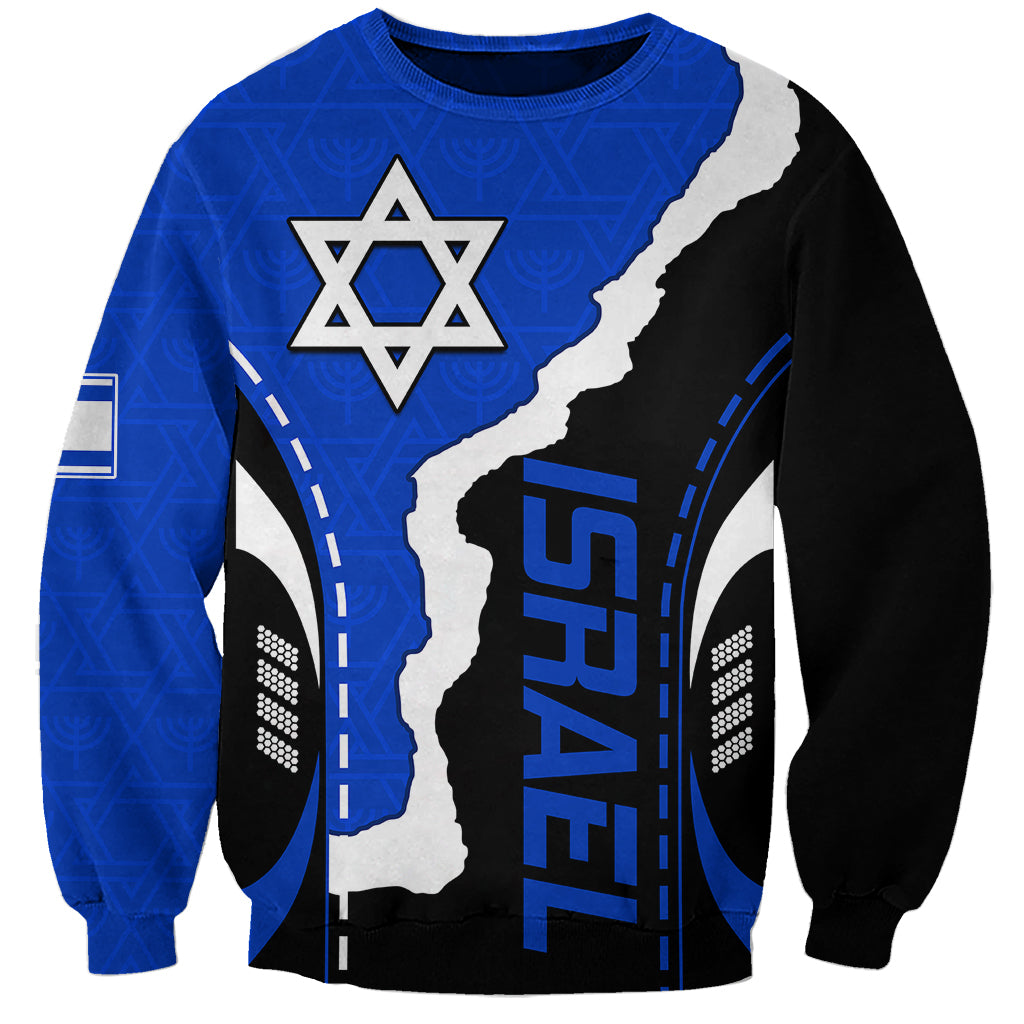 Unisex blue sweatshirt with Star of David graphic, black/white sporty panels