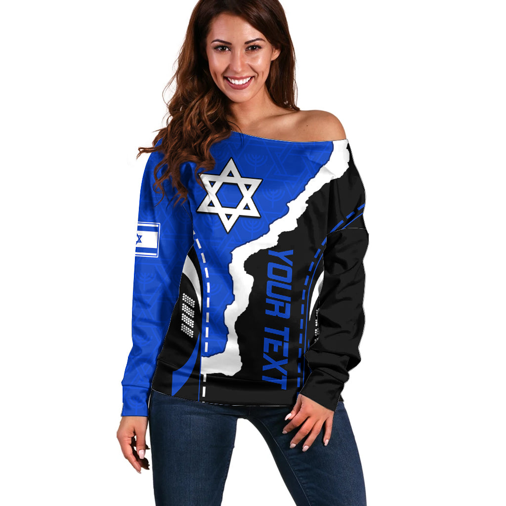 Custom Israel Off Shoulder Sweater Stars of David Sporty Style - Wonder Print Shop