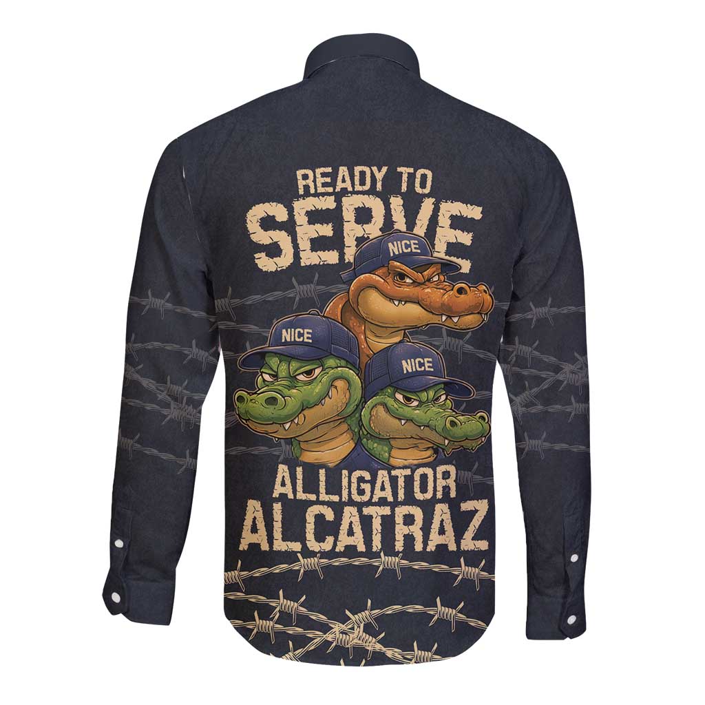 Ready To Serve Alligator Alcatraz Long Sleeve Button Shirt - Wonder Print Shop