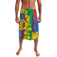 Men's knee-length shorts with green, red, blue and yellow floral print