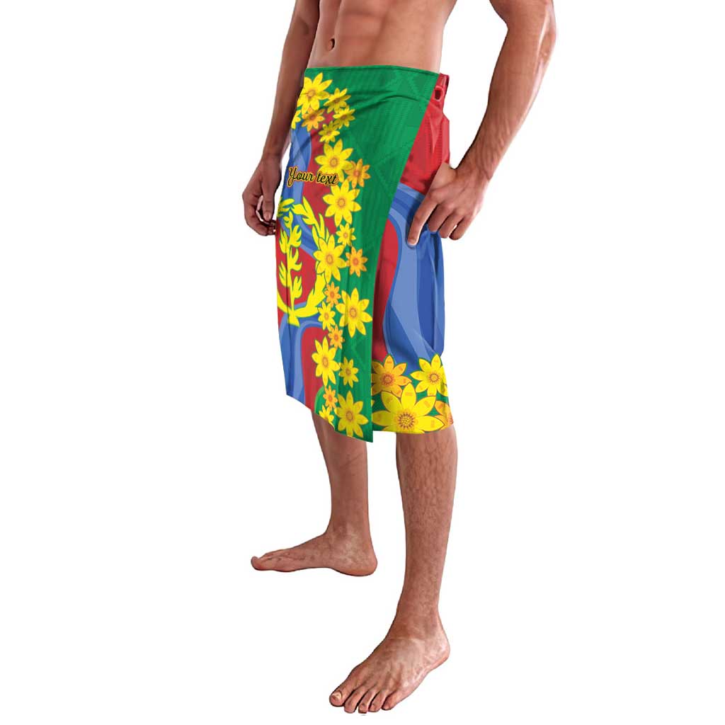 Men's knee-length shorts shown from the side: green, red, blue, yellow floral