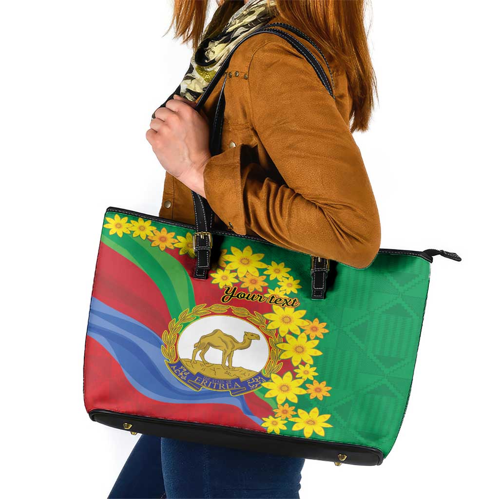 Eritrea New Year Personalized Leather Tote Bag Enkutatash Adey Abeba Flower Art