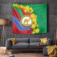 Square wall tapestry featuring Eritrea flag waves, camel emblem, yellow flowers, and 'Your text'