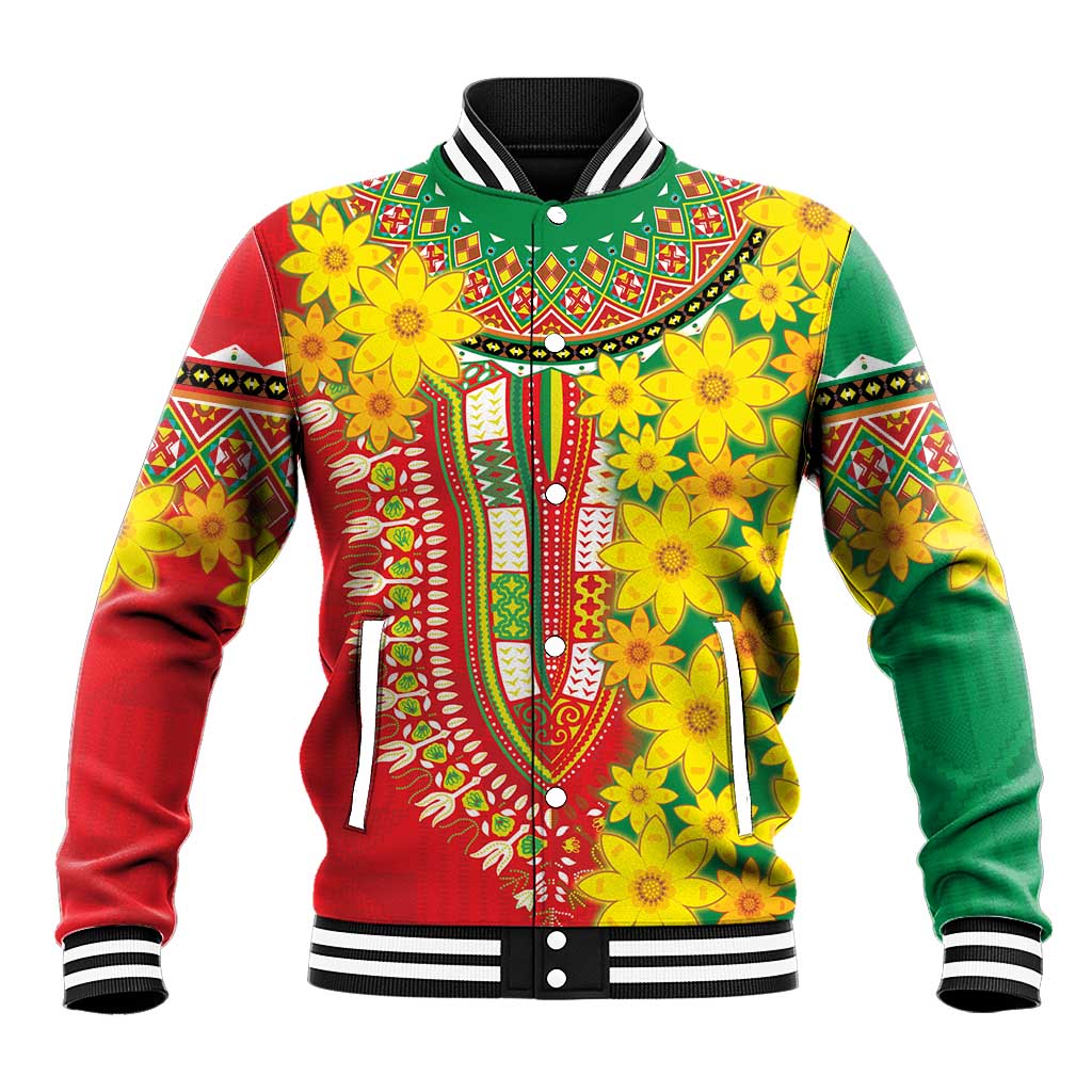 Ethiopian New Year Baseball Jacket Enkutatash Adey Abeba Flower Art