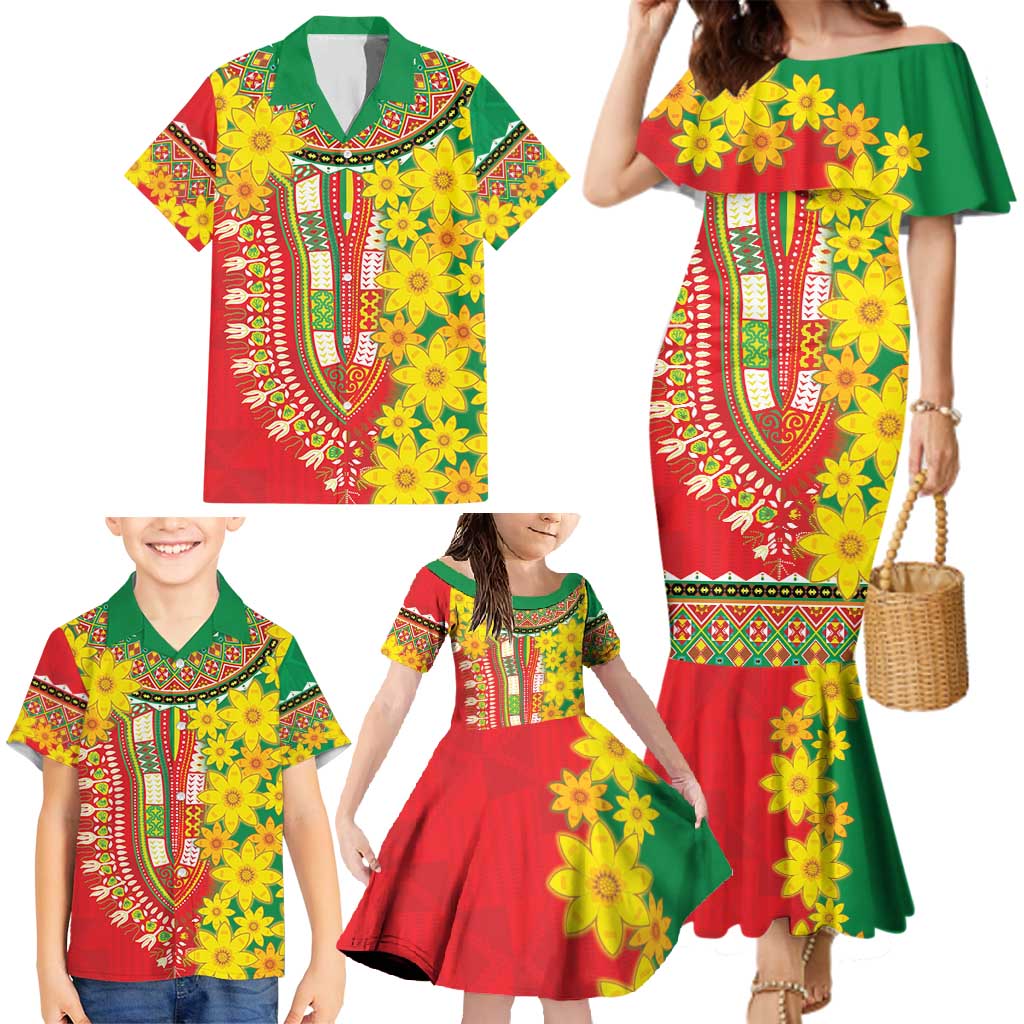 Ethiopian New Year Family Matching Mermaid Dress and Hawaiian Shirt Enkutatash Adey Abeba Flower Art LT9 - Wonder Print Shop