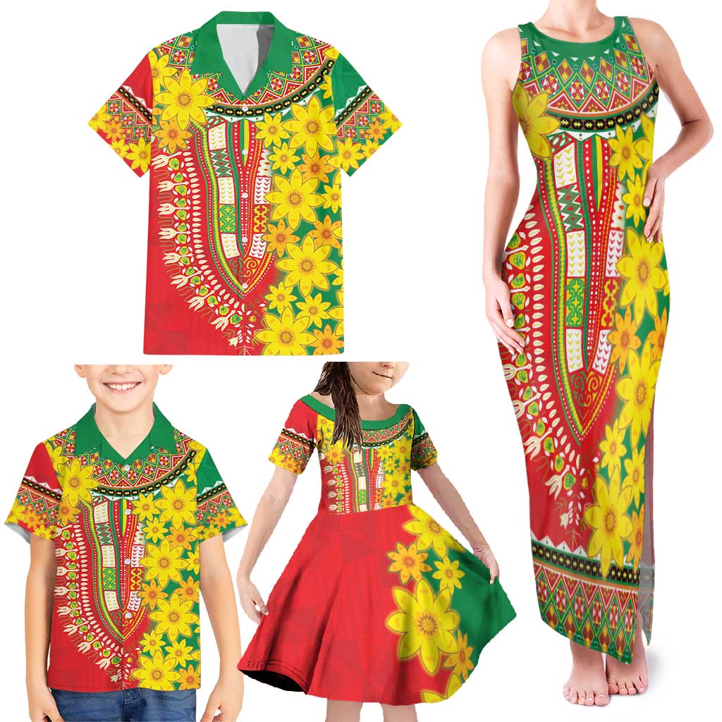 Ethiopian New Year Family Matching Tank Maxi Dress and Hawaiian Shirt Enkutatash Adey Abeba Flower Art - Wonder Print Shop