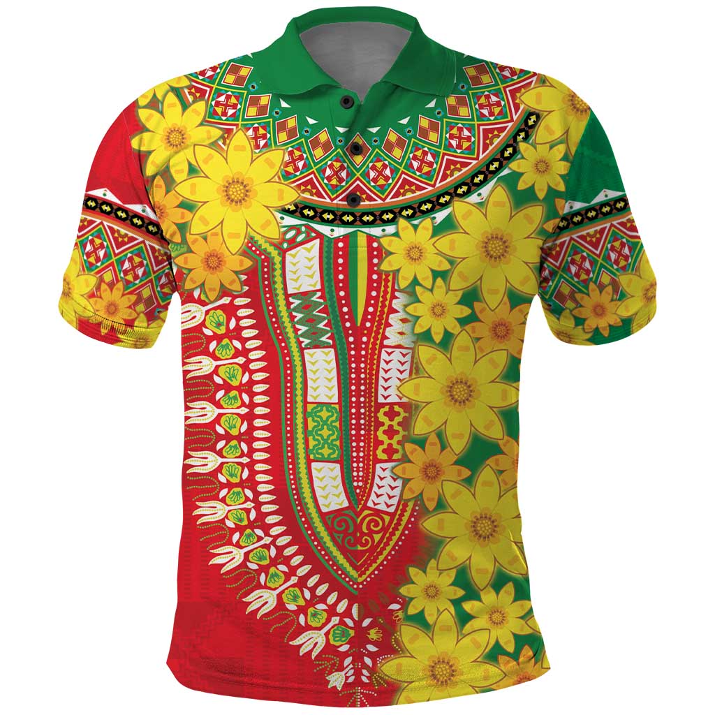 Ethiopian New Year Polo Shirt Enkutatash Adey Abeba Flower Art