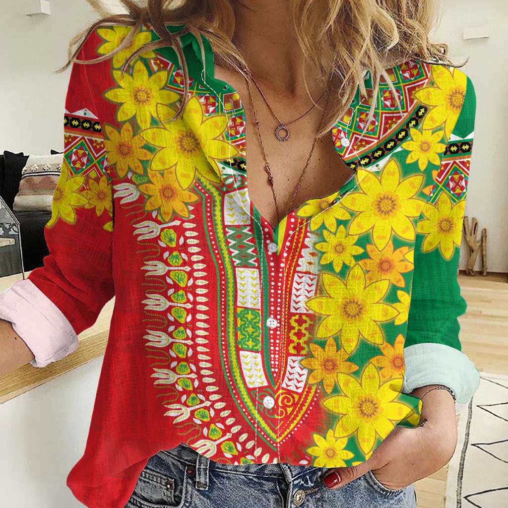 Ethiopian New Year Women Casual Shirt Enkutatash Adey Abeba Flower Art