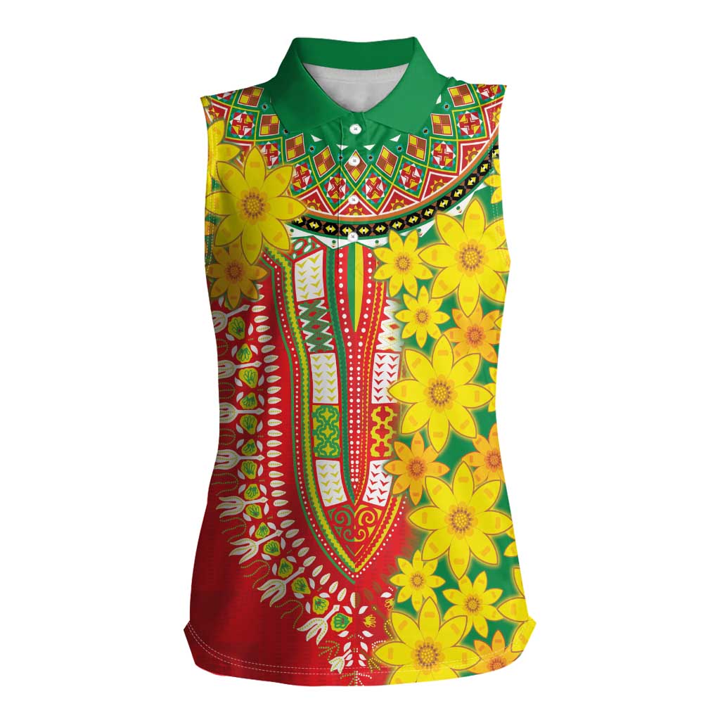 Ethiopian New Year Women Sleeveless Polo Shirt Enkutatash Adey Abeba Flower Art