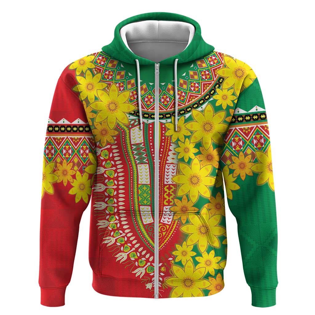 Ethiopian New Year Zip Hoodie Enkutatash Adey Abeba Flower Art - Wonder Print Shop