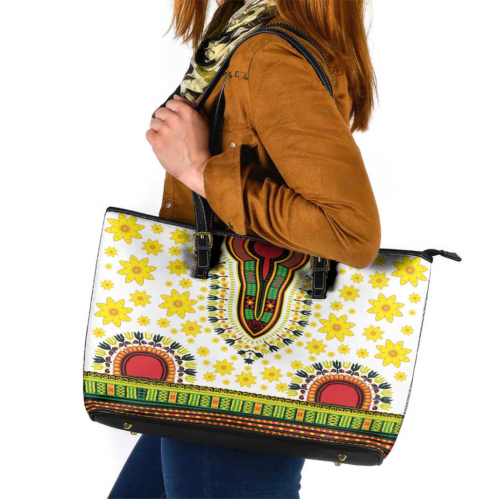 Enkutatash Dashiki and Adey Abeba Leather Tote Bag