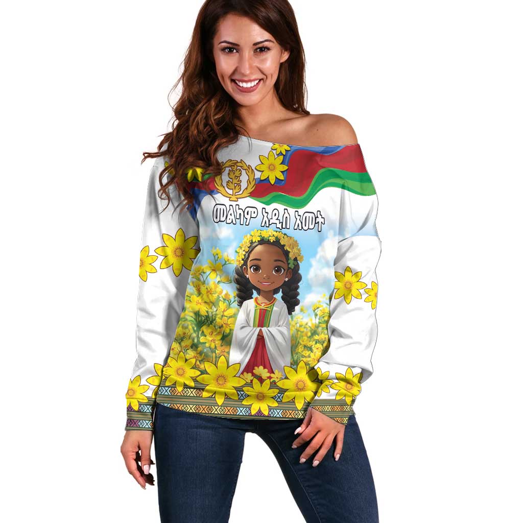 Happy Enkutatash Eritrea Personalized Off Shoulder Sweater Beautiful Girl Adey Abeba Flower - Wonder Print Shop