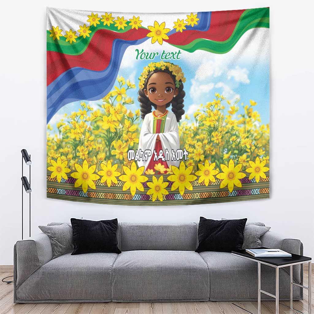 Happy Enkutatash Eritrea Personalized Tapestry Beautiful Girl Adey Abeba Flower