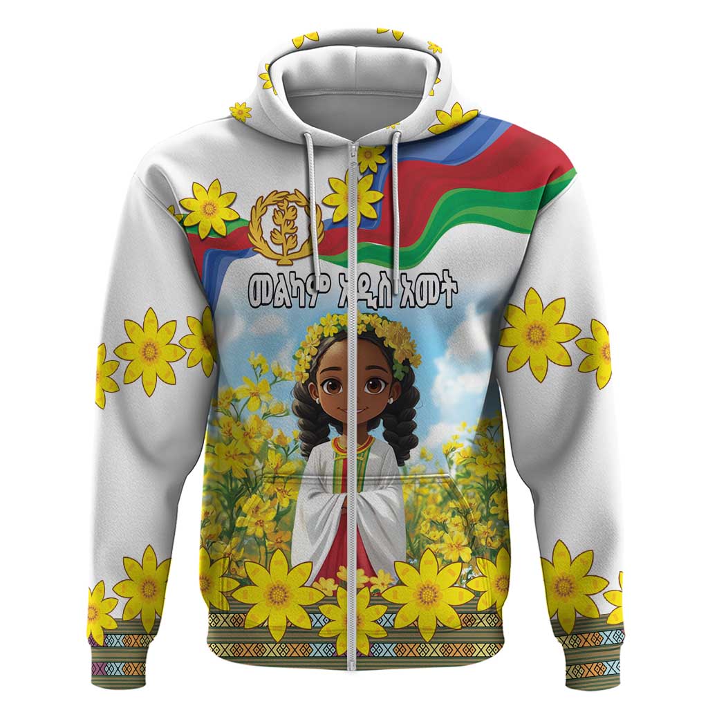 Happy Enkutatash Eritrea Personalized Zip Hoodie Beautiful Girl Adey Abeba Flower - Wonder Print Shop