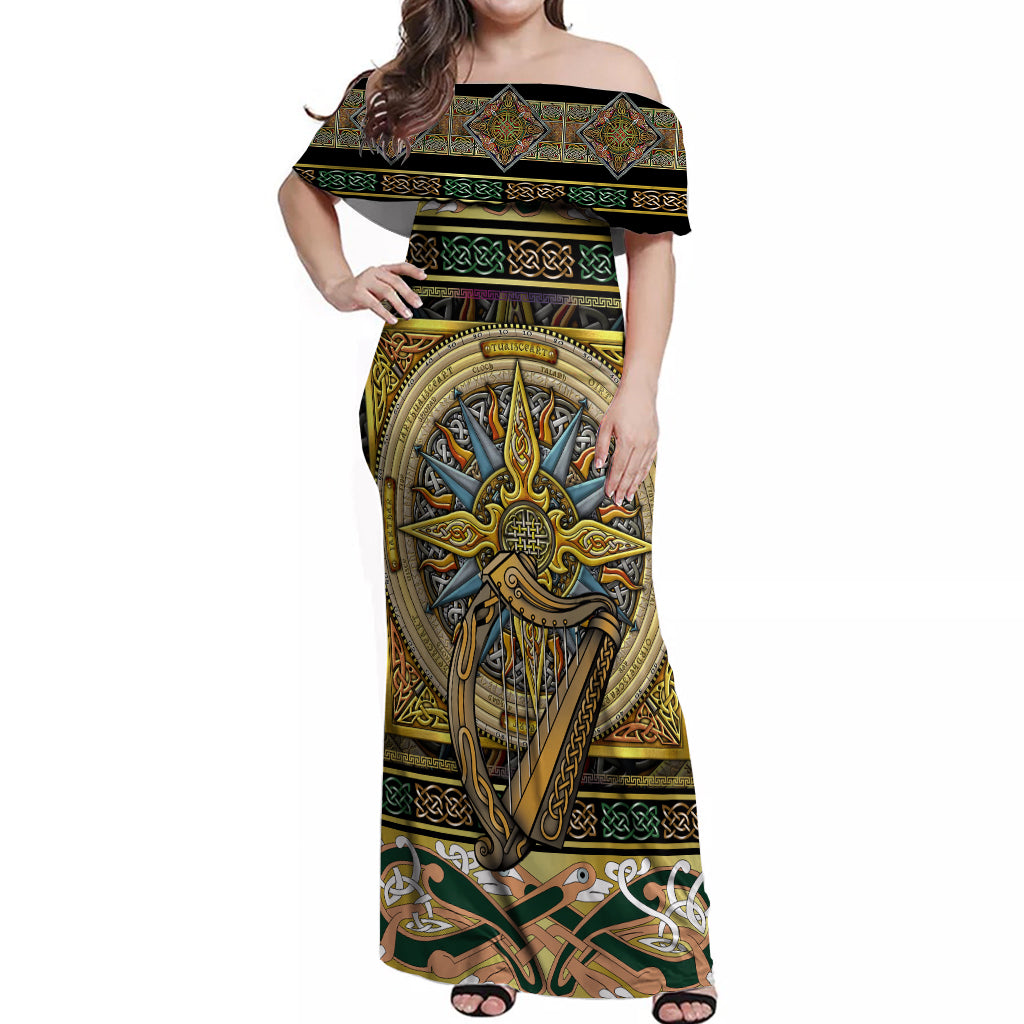 Ireland Shamrock Off Shoulder Maxi Dress Celtic Knot Traditional Irish Symbol - Wonder Print Shop