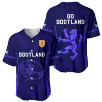 Blue baseball jersey front and back views: 'SCOTLAND' crest and 'GO SCOTLAND' graphic