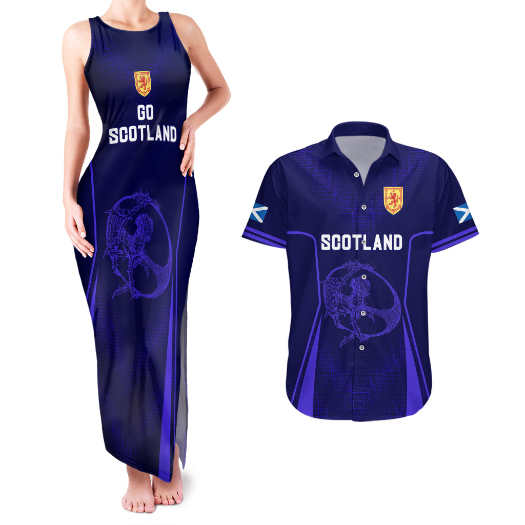 Scotland Rugby Couples Matching Tank Maxi Dress and Hawaiian Shirt Scottish Thistle World Cup 2023 LT9 - Wonder Print Shop