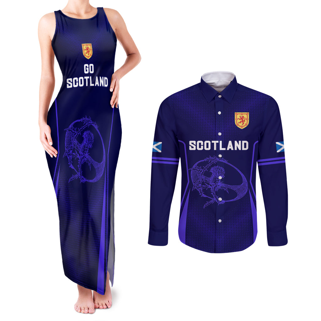 Scotland Rugby Couples Matching Tank Maxi Dress and Long Sleeve Button Shirts Scottish Thistle World Cup 2023 LT9 - Wonder Print Shop