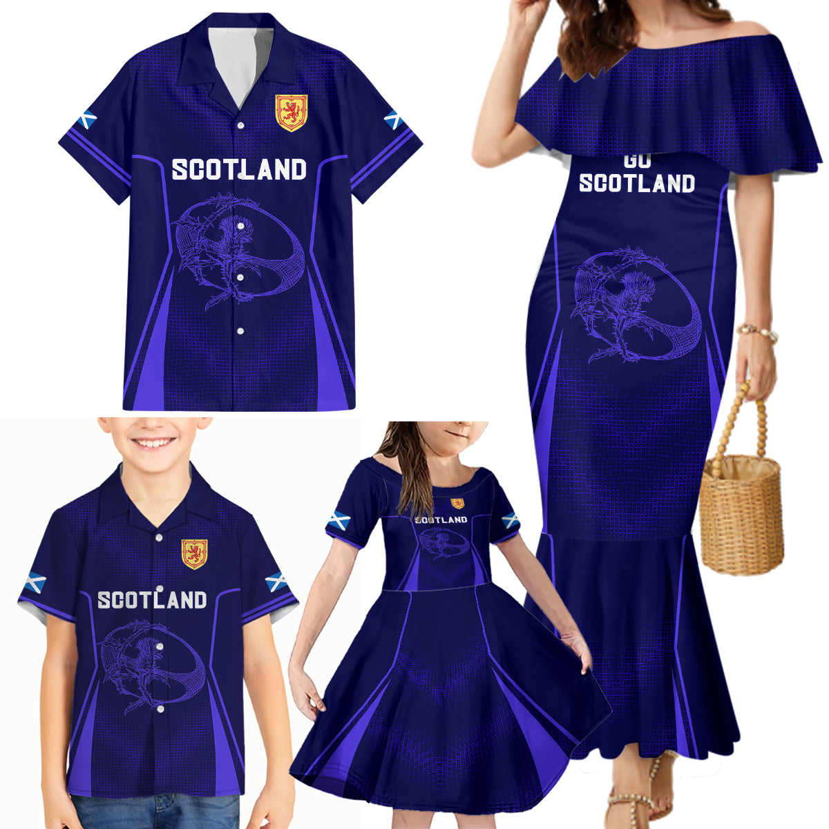 Scotland Rugby Family Matching Mermaid Dress and Hawaiian Shirt Scottish Thistle World Cup 2023 LT9 - Wonder Print Shop